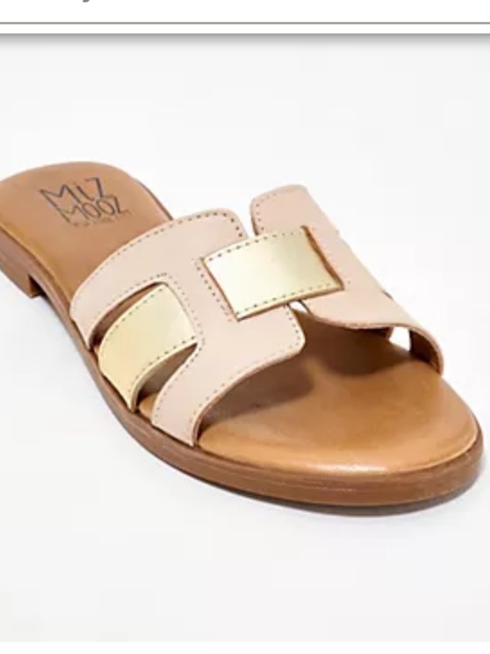 NWT Miz Mooz Nude and Gold Leather Slide Sandals